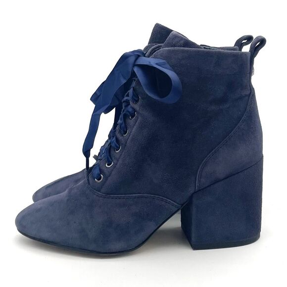 Sam Edelman Boot Tate Dark Blue Suede Block Heel Lace Up Granny Boot Size 5.5 - Picture 1 of 16